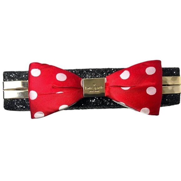 Kate Spade Womens Black Glitter Minnie Mouse Polka Dot Bow Clasp clutch Bag New - Picture 8 of 15
